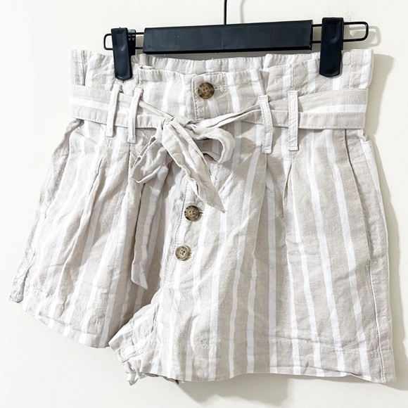 Abercrombie & Fitch Linen Blend Striped High Rise Tie Paperbag Shorts Size Small - Picture 4 of 8